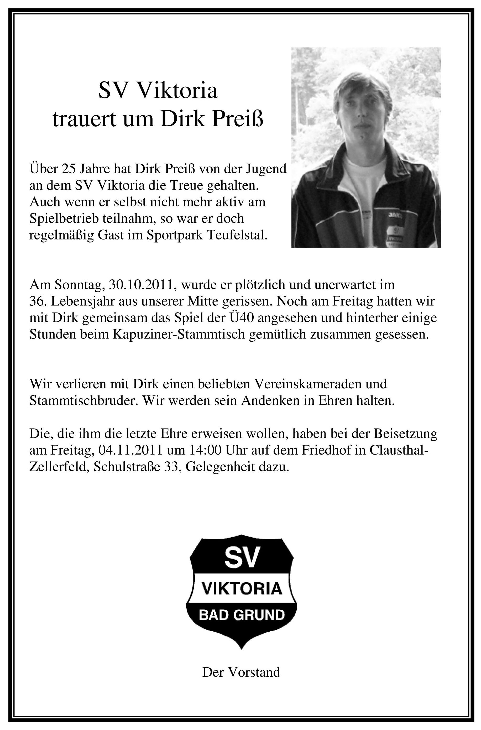 Nachruf f&uuml;r Dirk Prei&szlig;